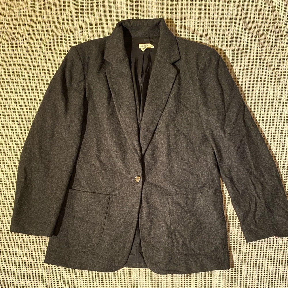 J. Crew Women's 1 Button Blazer Wool Blend Long Sleeve Solid Grey, Size 14